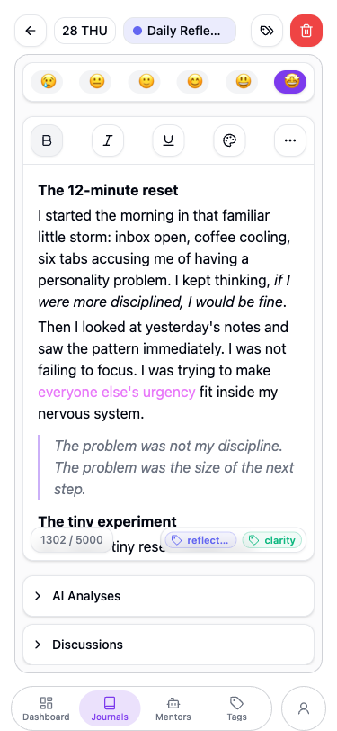 Journal entry on mobile
